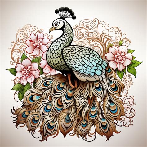 Premium Ai Image Hand Drawn Peacock Outline Illustration