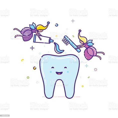 두 개의 요정이 칫솔로 치아를 청소합니다 벡터 이빨 요정 허구 캐릭터에 대한 스톡 벡터 아트 및 기타 이미지 이빨 요정 허구