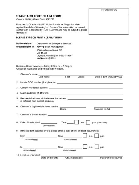 Fillable Online Des Wa Standard Tort Claim Form Packet Grant Pud Fax Email Print Pdffiller