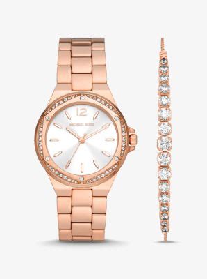 Coffret Cadeau Montre Et Bracelet Lennox Ton Or Rose Avec Pierres