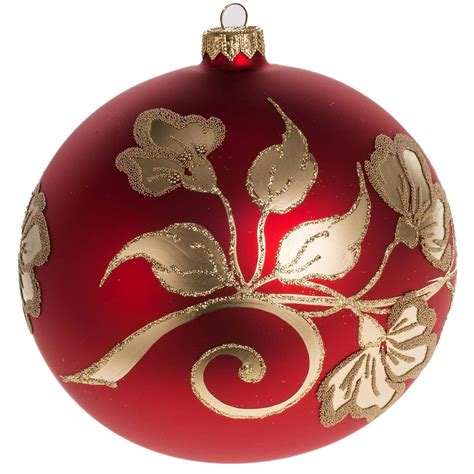 Boule de Noel verre soufflé rouge décors or 15cm vente en ligne sur