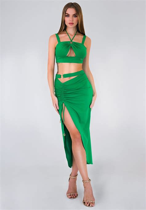 Buy Anitas Green Halter Neck Crop Top And Skirt Set For Women In Dubai