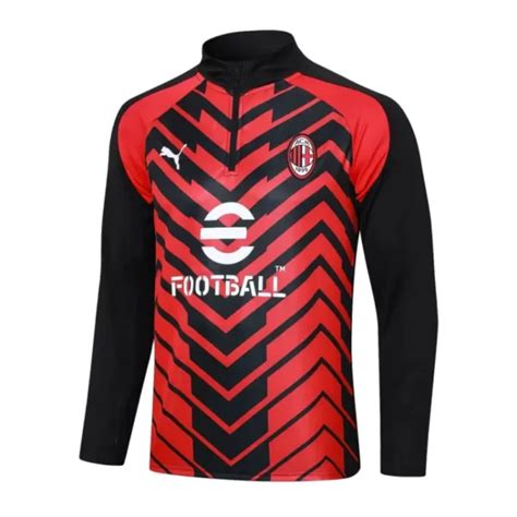 Ac Milan Half Zipper Long Sleeved Black Red Training Suit