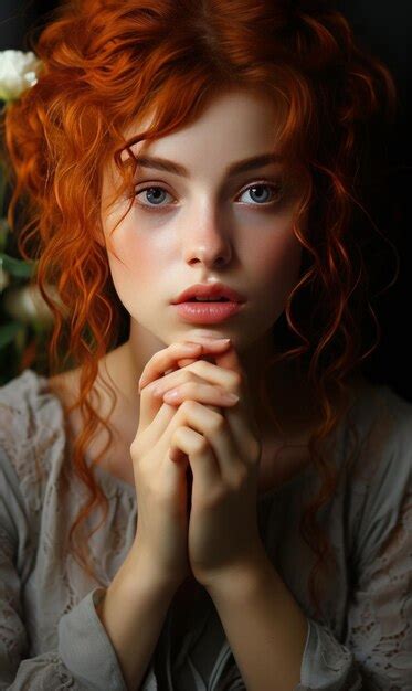 Premium Photo Photograph Of A Woman With Red Hair Putting Her Hand On Her Face