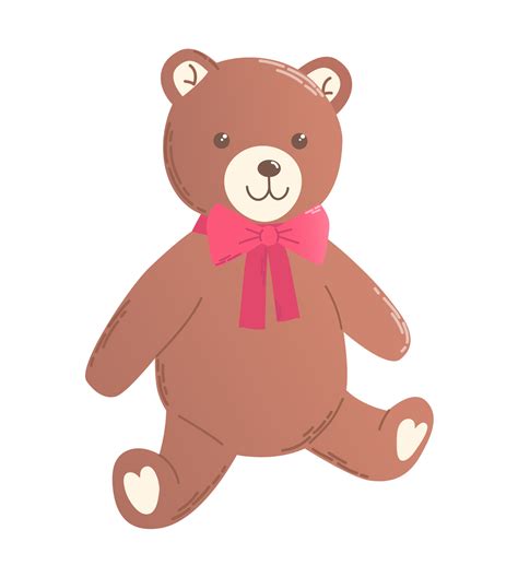 Hand Drawn Cartoon Teddy Bear With Red Ribbon In Flat Style 17113054