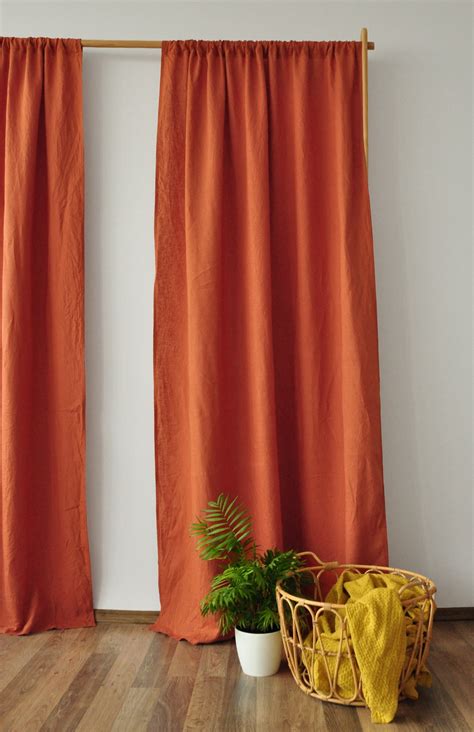 Burnt Orange Linen Curtains 2 Panels Stonewashed Linen Etsy