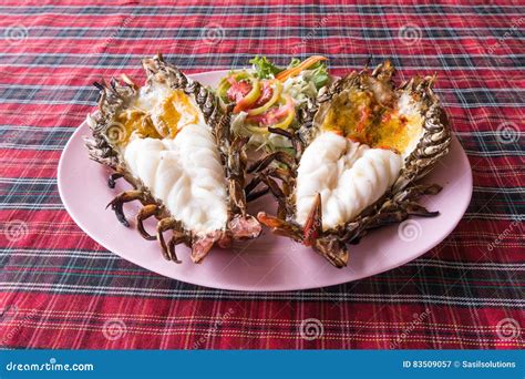 Authentic Large Thai River Prawn Grilled On Plate Stock Image Image