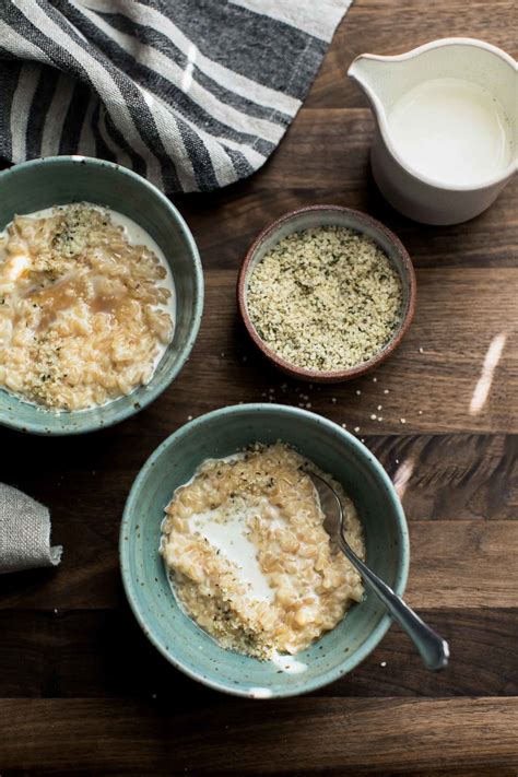 Brown Rice Porridge with Cream and Hemp Seeds | Naturally Ella