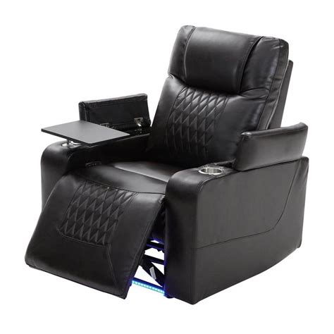 Aisword Black Power Motion Recliner With Usb Charging Port Hidden Arm Storage 360° Swivel Tray