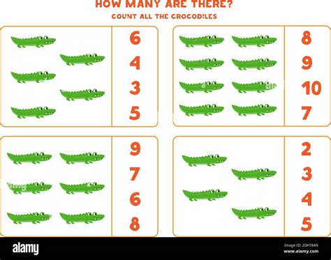 Counting Game For Kids Count All Cute Crocodiles Worksheet For