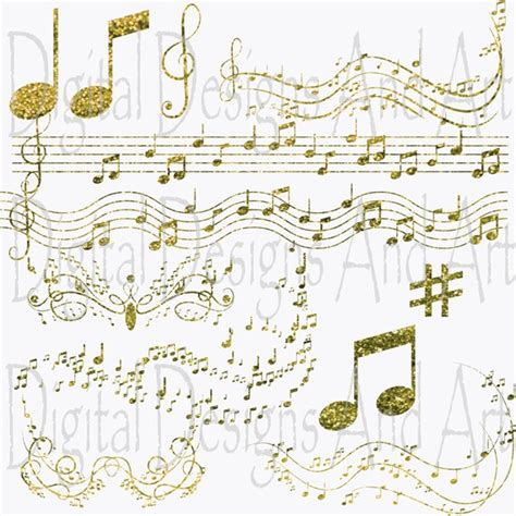 Glitter Music Clipart Gold Glitter Notes Clip Art Digital