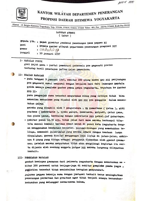 Surat Dari Kepala Kantor Wilayah Departemen Penerangan Daerah Istimewa