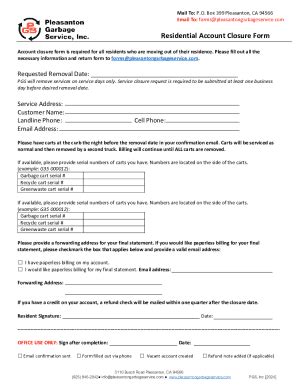 Fillable Online Residential Account Closure Form Fax Email Print