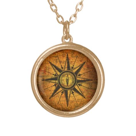 Antique Compass Rose Gold Plated Necklace Zazzle