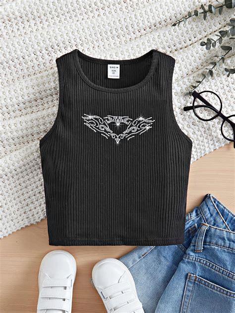 Shein Girls Rhinestone Heart Pattern Tank Top Shein Usa