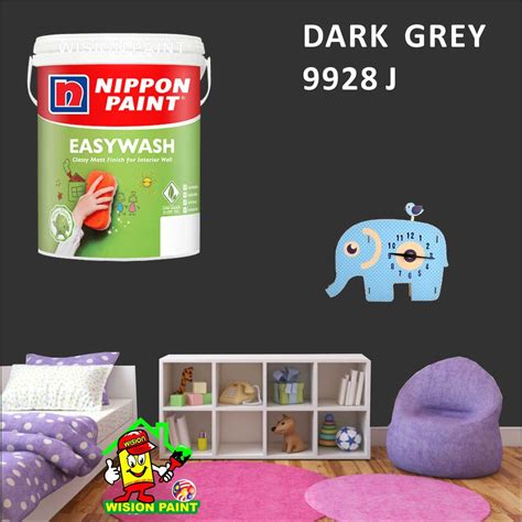 DARK GREY 9928 J 5L Nippon Paint Interior Vinilex Easywash Lustrous