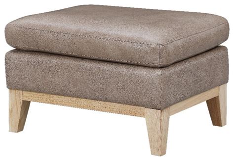 Bowery Hill Modern Geuine Leather Ottoman In Sandy Brown Finish