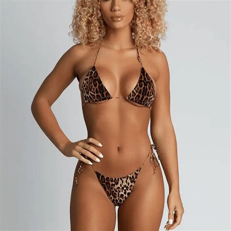 Bandeau Mini String Bikini Leopard Swimsuit Women Micro Bikini Set