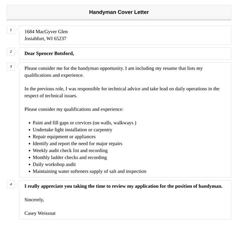 Handyman Cover Letter Velvet Jobs