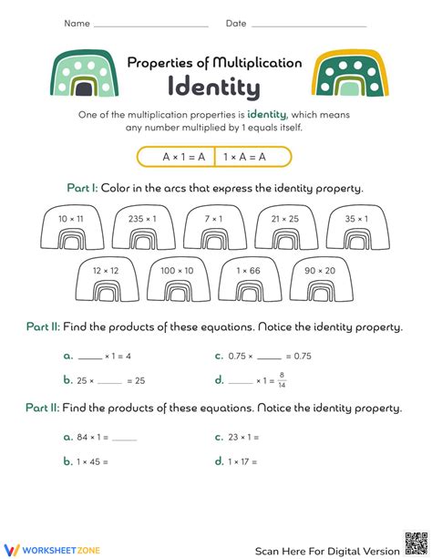 Properties Of Multiplication Identity Worksheet