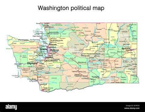 Stato Di Washington Mappa Politico Foto Stock Alamy