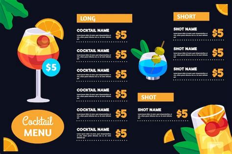 Free Vector Cocktail Drinks Menu Concept