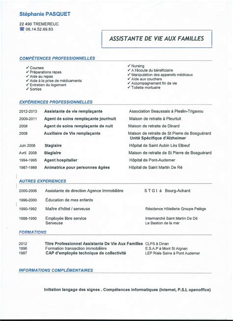 Exemple De Cv D Auxiliaire De Vie Laboite Cv Fr