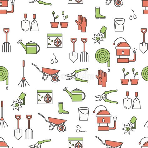 Gardening Tools Illustration Vector Icon Set Flat Stock Illustration