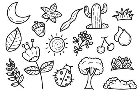 Set of nature doodle elements isolated on white background 20398648 ...