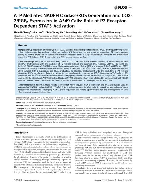 Pdf Atp Mediates Nadph Oxidase Ros Generation And Cox Pge