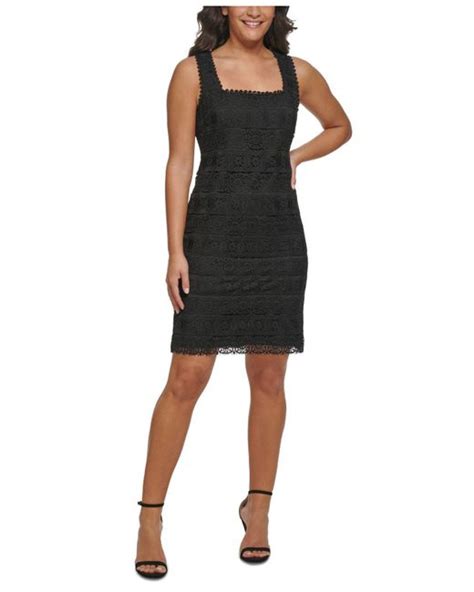 Kensie Lace Square Neck Sheath Dress In Black Lyst