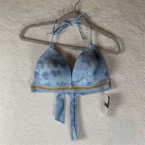 Hula Honey Surf Blue Tie Dye Juniors Hana Banded Push Up Bikini Top Xl