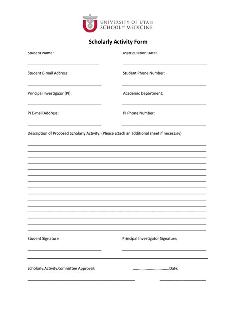 Fillable Online Medicine Utah Scholarly Activity Form Fax Email Print