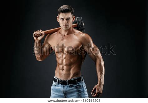Muscular Man Naked Torso Holding Big Stock Photo Shutterstock