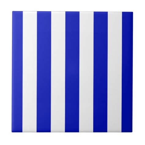 Royal Blue White XL Stripes Pattern Tile | Zazzle