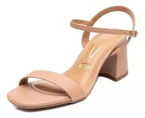 Sandália Vizzano Feminina Salto Bloco Média Nude Frete grátis