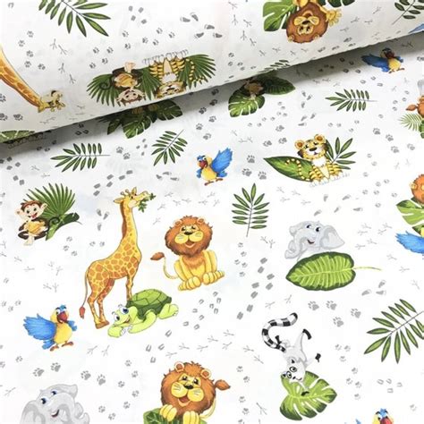 Nursery Fabric Baby Safari Fabric Cute Animals Fabric By The Etsy