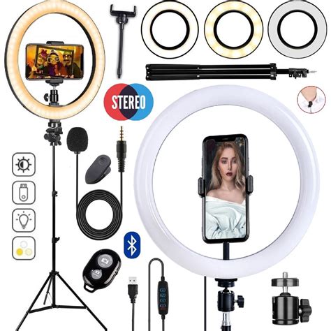 Kit Youtuber Tripé Microfone Lapela Celular Iluminador Ring Light