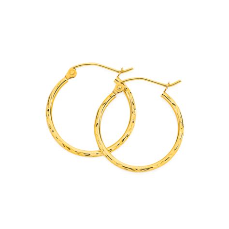 9ct Gold 15x15mm Diamond Cut Hoop Earrings Goldmark Au