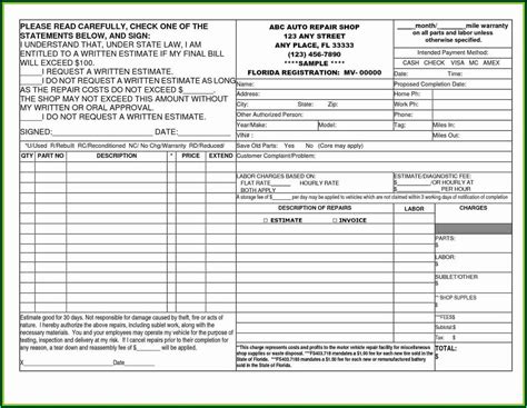 Collision Repair Estimate Template