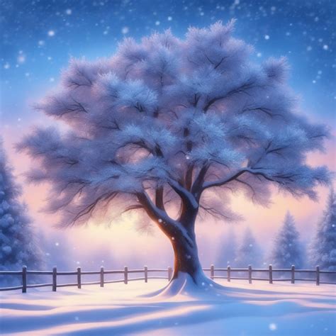 Premium Ai Image Beautiful Tree In Winter Landscape In Late Evening