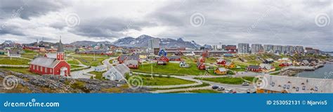 panoramic view  nuuk town  harbour  nuuk greenland editorial