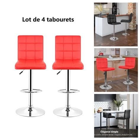 4PCS Tabouret de bar à carré Willonin Chaise en similicuir pour salle