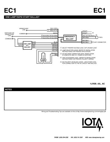 IOTA I42 Emergency Ballast Wiring Diagram Manualzz