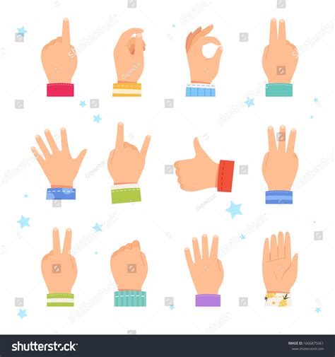 Set Childrens Hands Showing Different Gestures Stock Vector Royalty