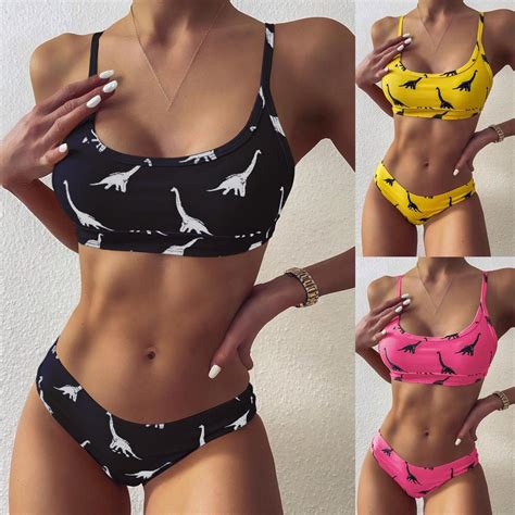 Buy Women S Sexy Stripe Print Lace Up High Cut Leg Bikini Set Two Piece
