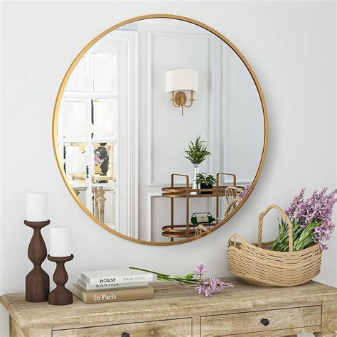 Xramfy In W X In H Round Aluminum Alloy Framed Gold Wall Mirror