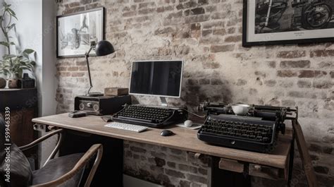 Interior Design Of Home Office In Industrial Style With Desk Decorated