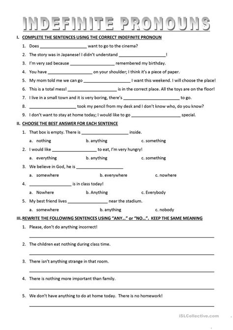 Indefinite Pronouns English Esl Worksheets For Distance Learning And Physical Classrooms 2nd