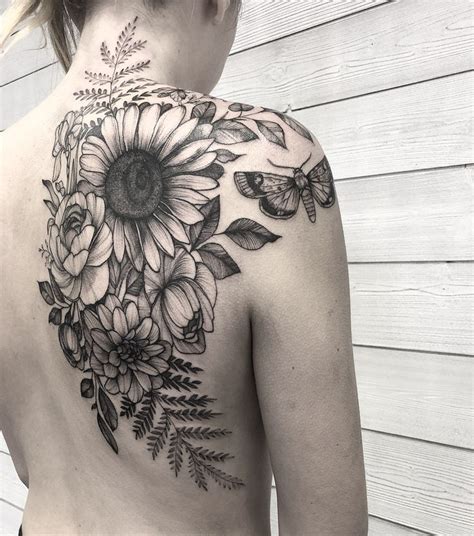 Pretty Flower Upper Back Tattoos